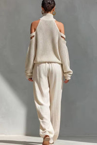 Willluxe® Knit Cold-Shoulder Turtleneck Wide-Leg Pants Set