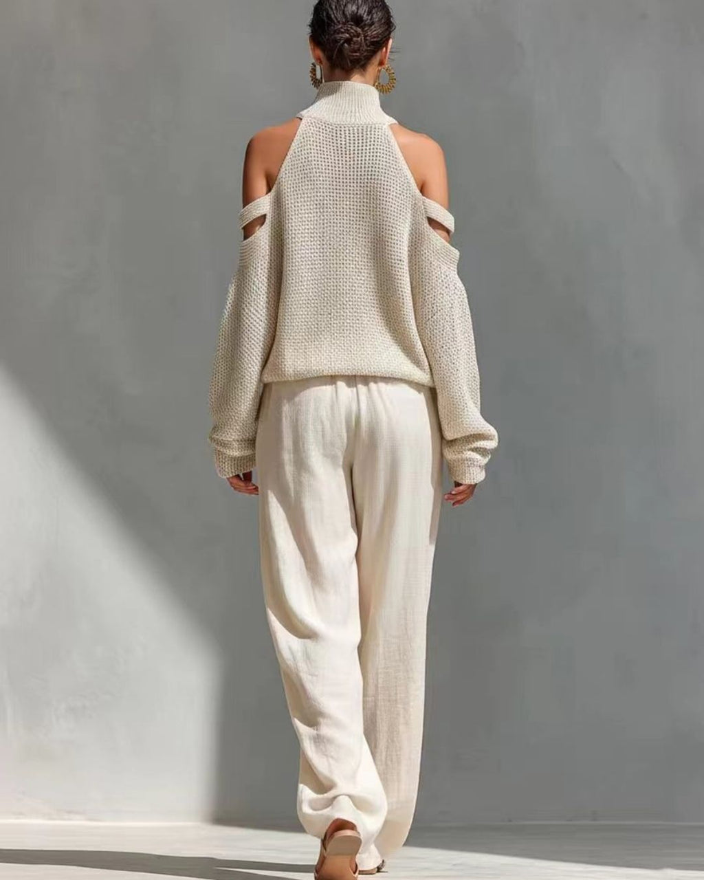 Willluxe® Knit Cold-Shoulder Turtleneck Wide-Leg Pants Set