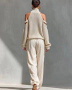 Willluxe® Knit Cold-Shoulder Turtleneck Wide-Leg Pants Set