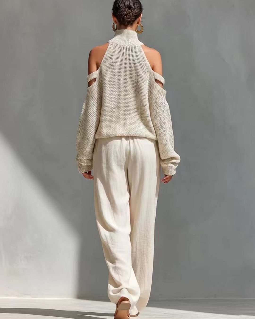 Willluxe® Knit Cold-Shoulder Turtleneck Wide-Leg Pants Set