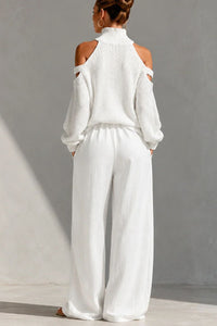 Willluxe® Knit Cold-Shoulder Turtleneck Wide-Leg Pants Set