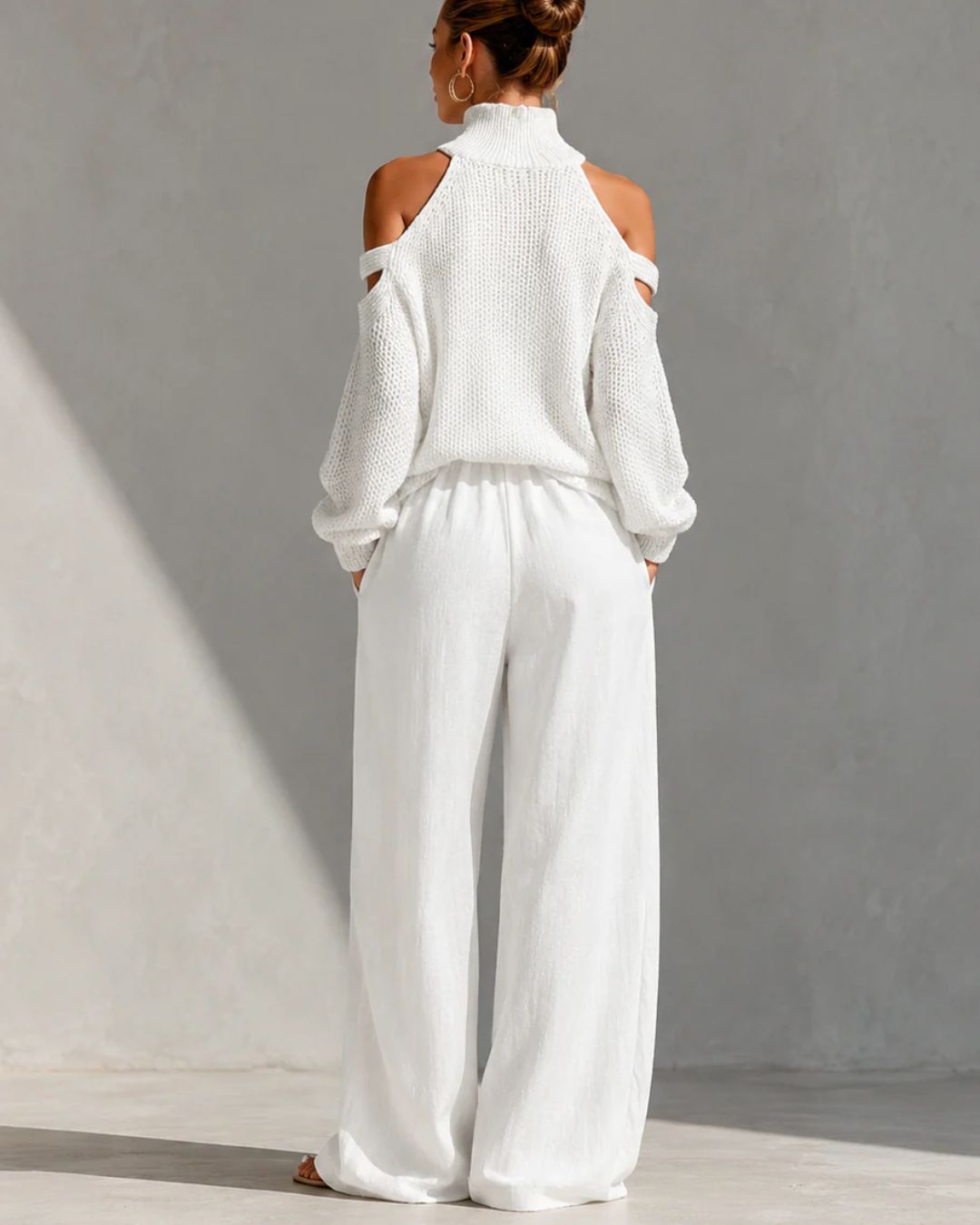 Willluxe® Knit Cold-Shoulder Turtleneck Wide-Leg Pants Set