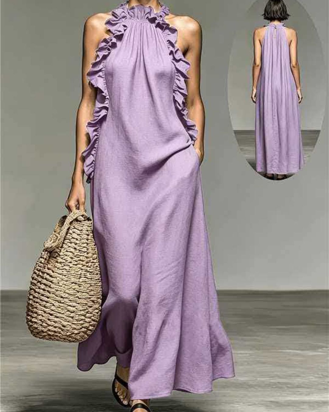Willluxe® Breezy Halter Neck Ruffle Maxi Dress