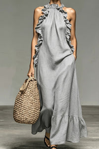 Willluxe® Breezy Halter Neck Ruffle Maxi Dress
