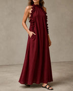 Willluxe® Breezy Halter Neck Ruffle Maxi Dress