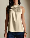 Willluxe® Silky Satin Silk Halter Neck Sleeveless Blouse