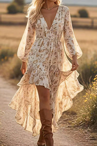 Willluxe® Bohemian Floral V-Neck Asymmetrical Maxi Dress