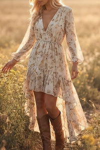 Willluxe® Bohemian Floral V-Neck Asymmetrical Maxi Dress