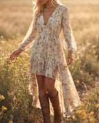 Willluxe® Bohemian Floral V-Neck Asymmetrical Maxi Dress