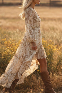 Willluxe® Bohemian Floral V-Neck Asymmetrical Maxi Dress