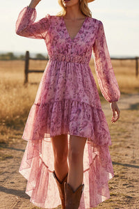 Willluxe® Bohemian Floral V-Neck Asymmetrical Maxi Dress