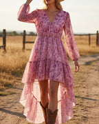 Willluxe® Bohemian Floral V-Neck Asymmetrical Maxi Dress