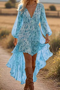 Willluxe® Bohemian Floral V-Neck Asymmetrical Maxi Dress