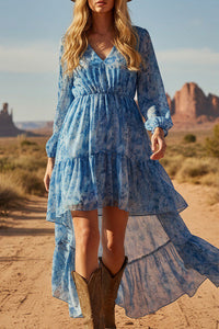 Willluxe® Bohemian Floral V-Neck Asymmetrical Maxi Dress