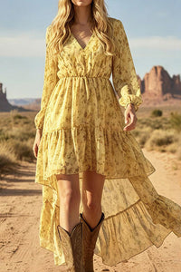 Willluxe® Bohemian Floral V-Neck Asymmetrical Maxi Dress