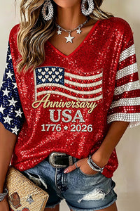 Willluxe® Anniversary 1776-2026 V-Neck Graphic T-Shirt