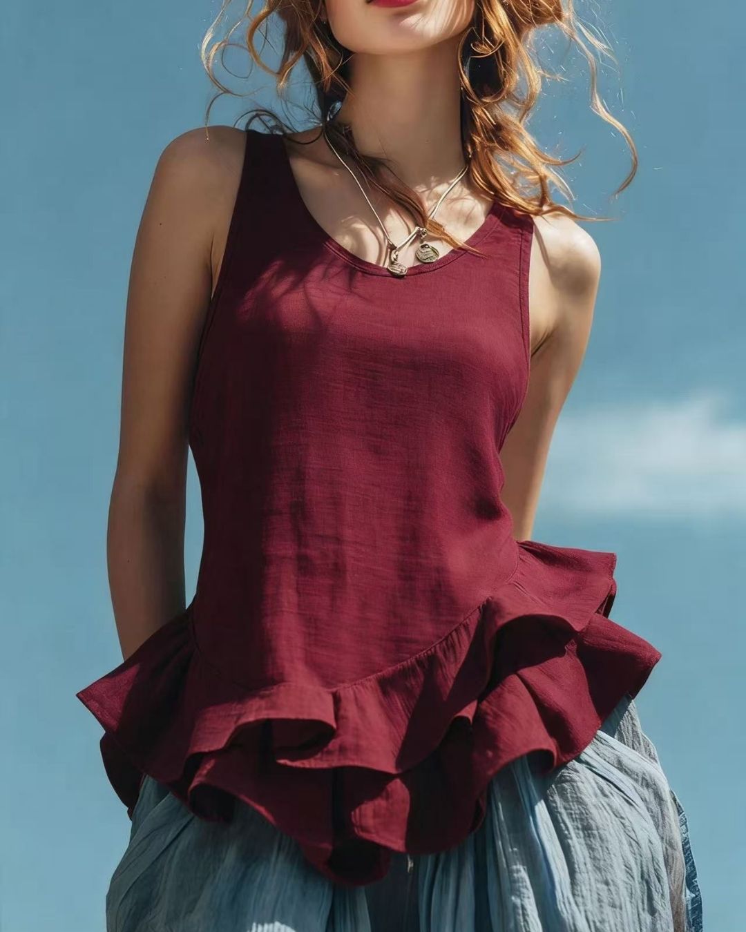 Willluxe® Ruffle Hem Tank Top