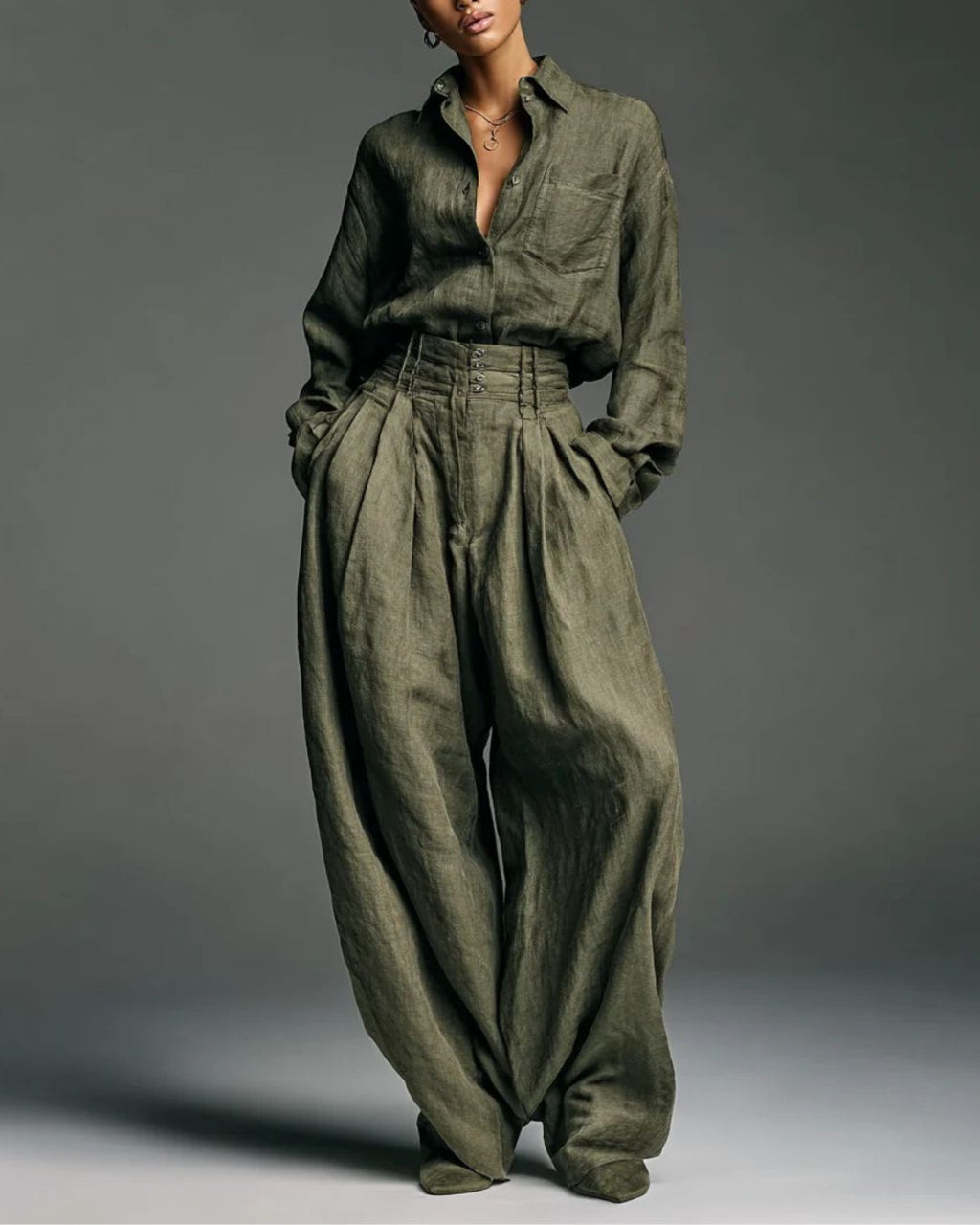Willluxe® Vintage Relaxed Cardigan and High-Waisted Set