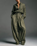 Willluxe® Vintage Relaxed Cardigan and High-Waisted Set