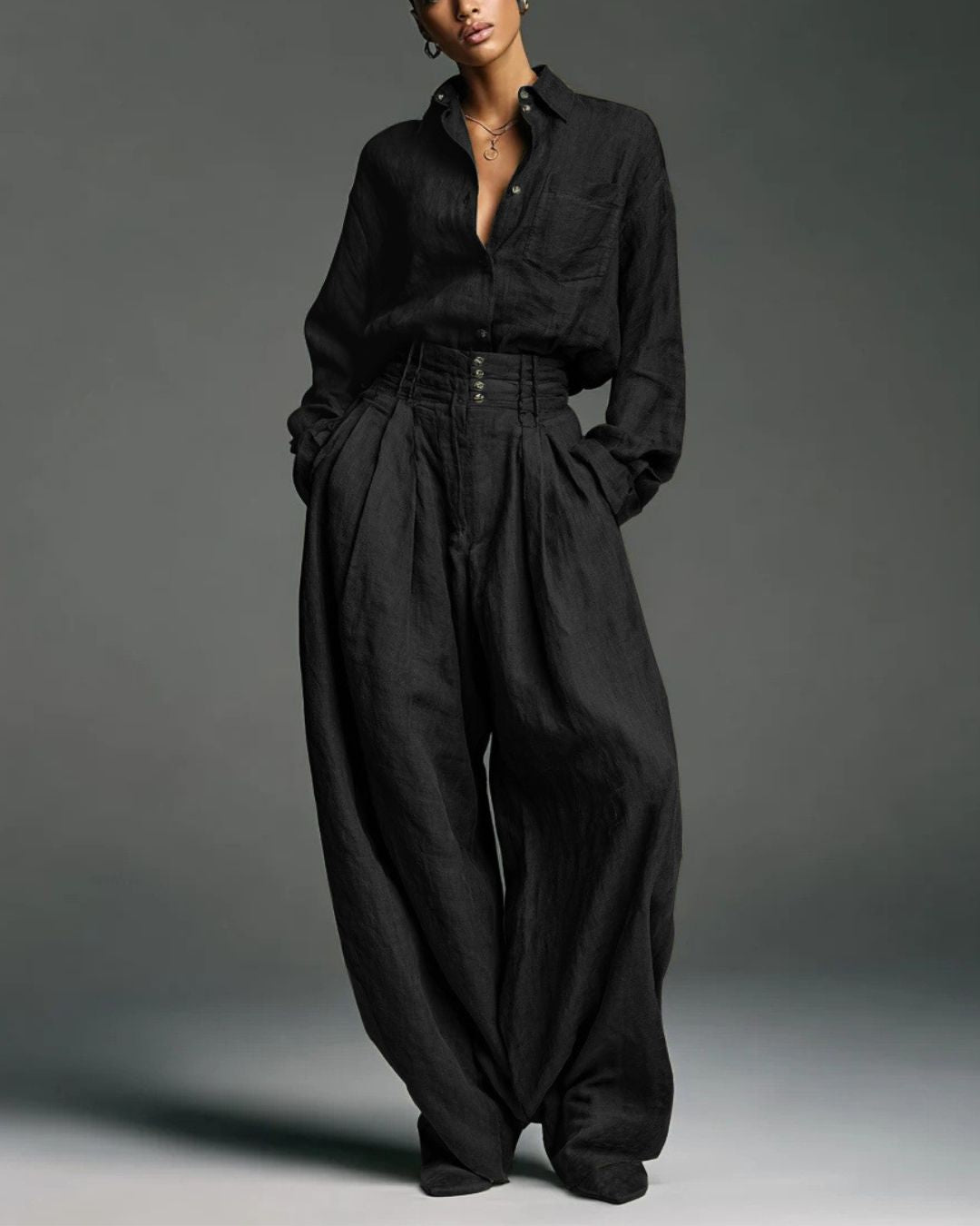 Willluxe® Vintage Relaxed Cardigan and High-Waisted Set