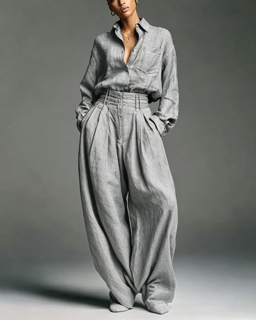 Willluxe® Vintage Relaxed Cardigan and High-Waisted Set