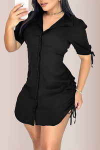 Willluxe® Ruched Side Button-Down Mini Shirt Dress