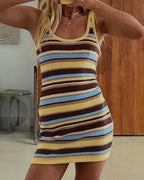 Willluxe® Retro Striped Knit Bodycon Mini Dress