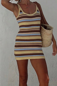 Willluxe® Retro Striped Knit Bodycon Mini Dress