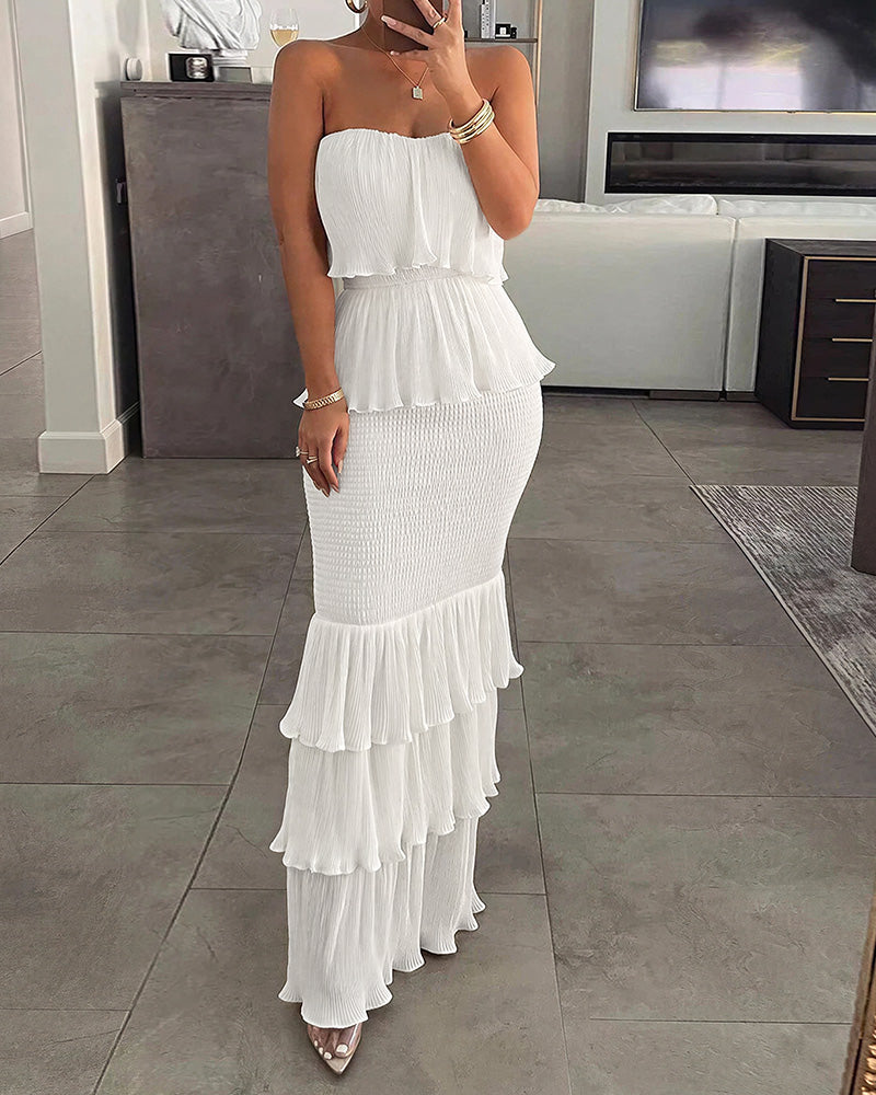 Willluxe® Strapless Smocked Tiered Ruffle Maxi Dress