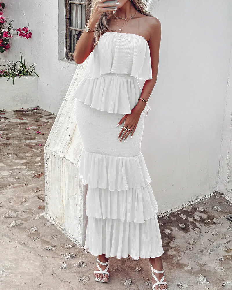 Willluxe® Strapless Smocked Tiered Ruffle Maxi Dress