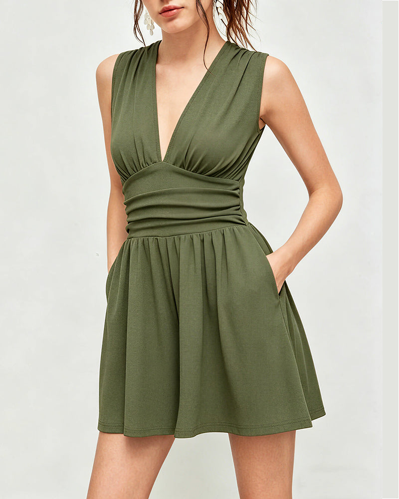 Willluxe® Deep V-Neck Sleeveless Wide Leg Romper