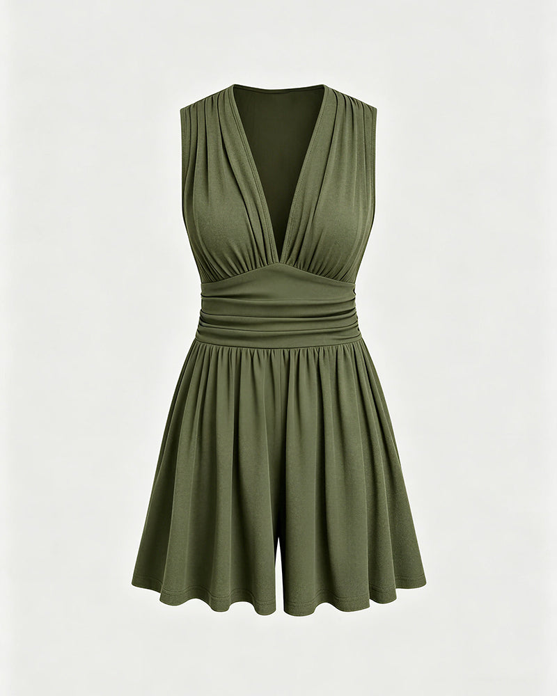 Willluxe® Deep V-Neck Sleeveless Wide Leg Romper