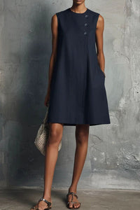 Willluxe® Commuter Round Neck Buttons Mini Dress