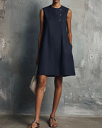 Willluxe® Commuter Round Neck Buttons Mini Dress