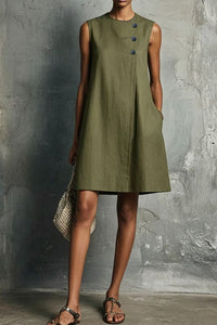 Willluxe® Commuter Round Neck Buttons Mini Dress