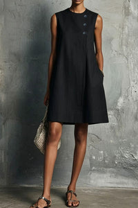 Willluxe® Commuter Round Neck Buttons Mini Dress
