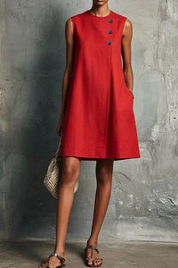 Willluxe® Commuter Round Neck Buttons Mini Dress