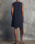 Willluxe® Commuter Round Neck Buttons Mini Dress