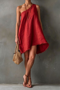 Willluxe® One-Shoulder Sleeveless Frayed Hem Mini Dress
