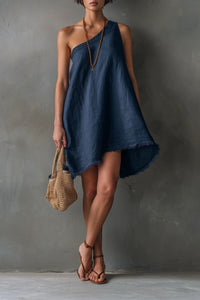 Willluxe® One-Shoulder Sleeveless Frayed Hem Mini Dress