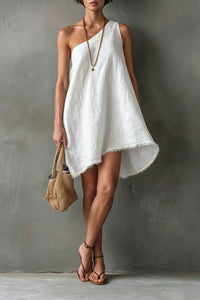 Willluxe® One-Shoulder Sleeveless Frayed Hem Mini Dress