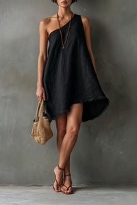 Willluxe® One-Shoulder Sleeveless Frayed Hem Mini Dress