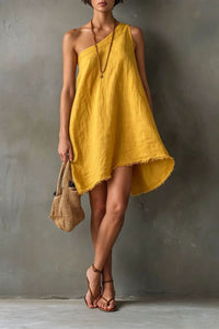 Willluxe® One-Shoulder Sleeveless Frayed Hem Mini Dress