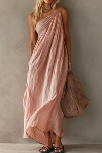 Willluxe® Elegant One-Shoulder Ruched Maxi Dress
