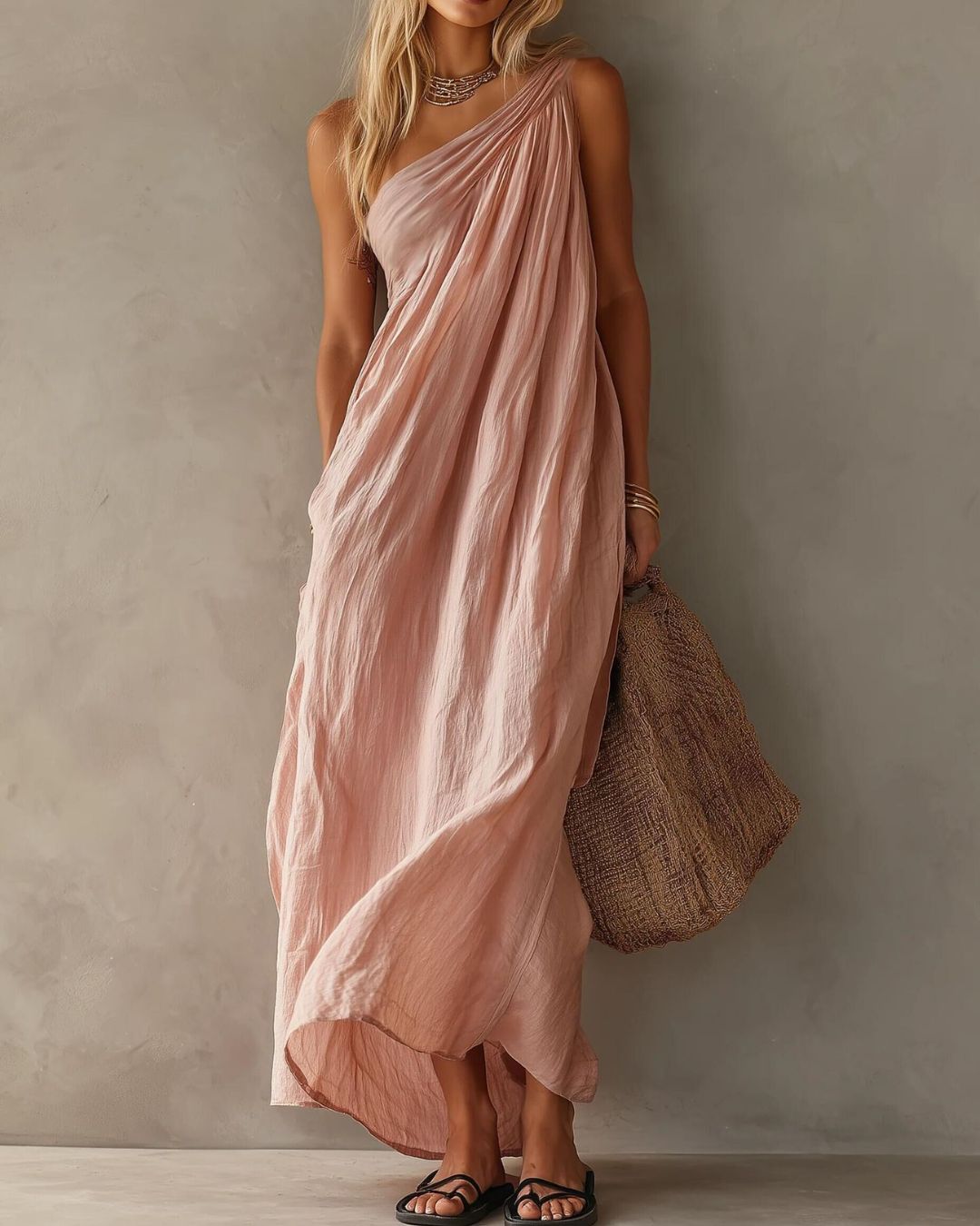 Willluxe® Elegant One-Shoulder Ruched Maxi Dress