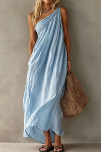 Willluxe® Elegant One-Shoulder Ruched Maxi Dress