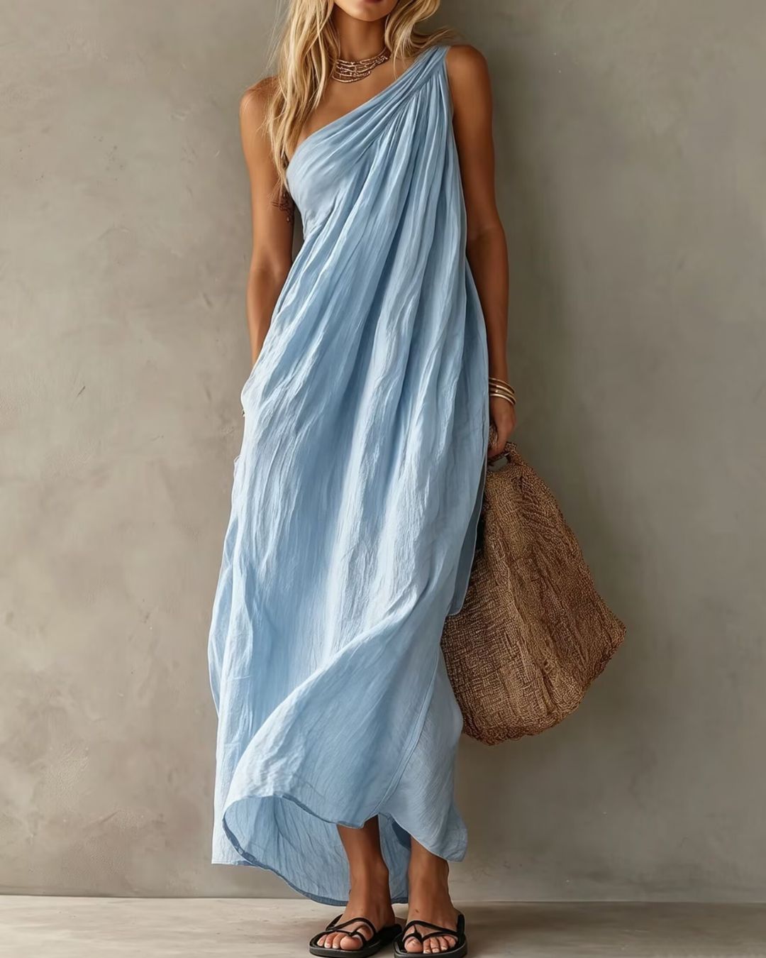 Willluxe® Elegant One-Shoulder Ruched Maxi Dress