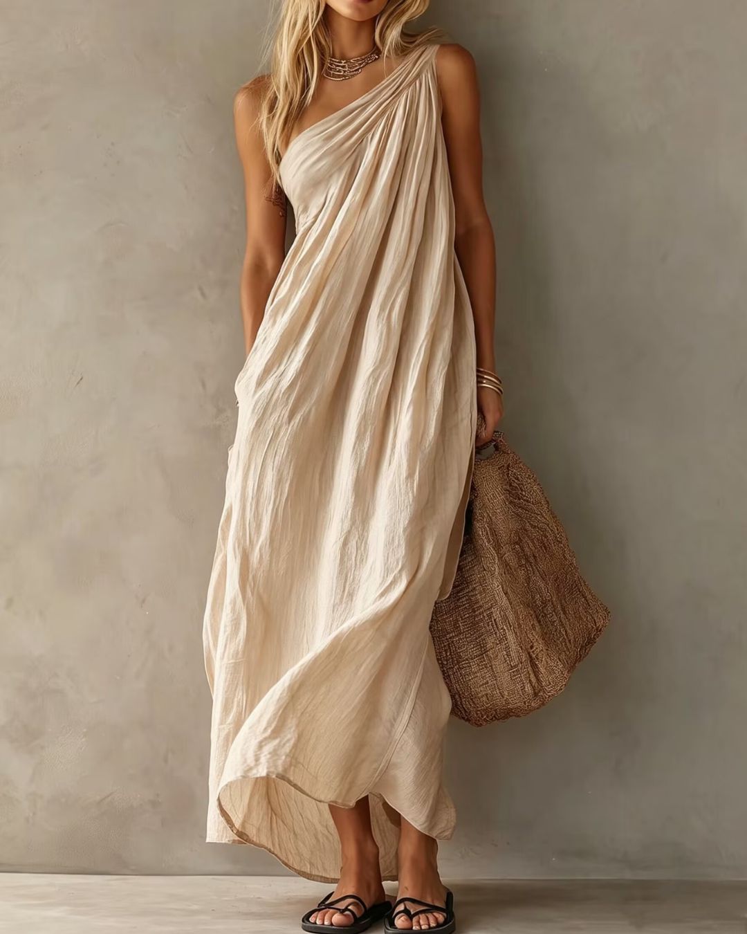 Willluxe® Elegant One-Shoulder Ruched Maxi Dress