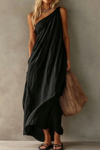 Willluxe® Elegant One-Shoulder Ruched Maxi Dress