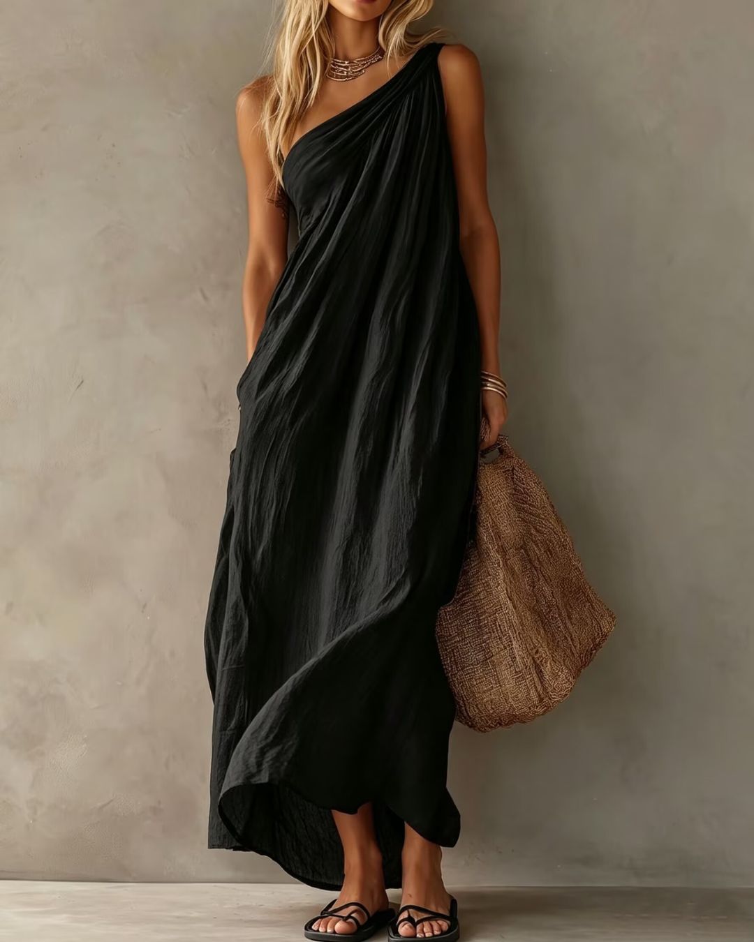 Willluxe® Elegant One-Shoulder Ruched Maxi Dress